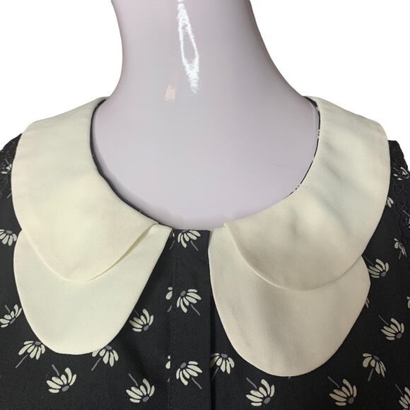COLOR BLOCK Peter Pan Collar Women Top Color Black with White Daisy prin… - Picture 3 of 9
